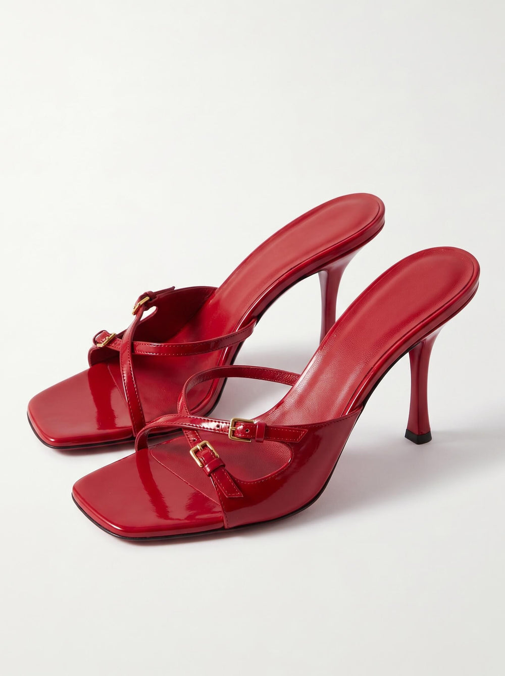 Scarlet Buckle Mules