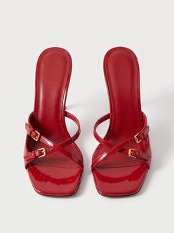 Scarlet Buckle Mules