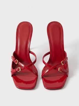 Scarlet Buckle Mules
